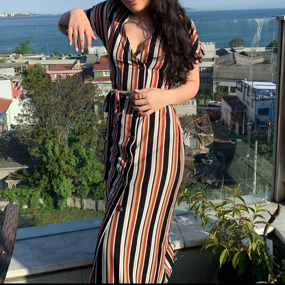 Striped Button Midi Dress